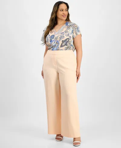 Tahari Asl Plus Size Wide-leg Pants In Parfait