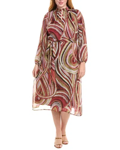 TAHARI ASL TAHARI ASL PLUS TIE WAIST MIDI DRESS