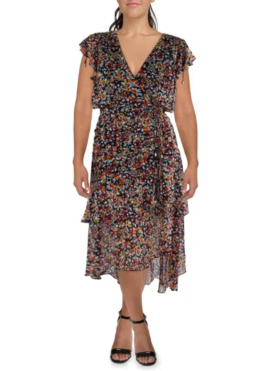 Tahari Asl Plus Womens Daytime Ruched Midi Dress In Multi