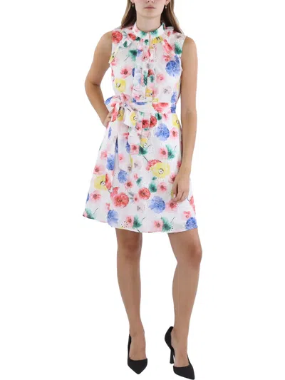 Tahari Asl Plus Womens Floral Print Polyester Shirtdress In Beige