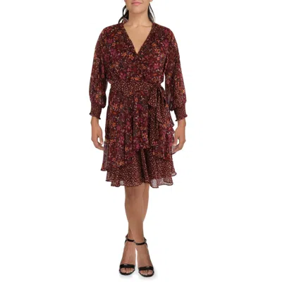 Tahari Asl Plus Womens Floral Print Ruffle Wrap Dress In Multi