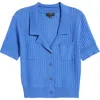 Tahari Asl Plus Size Short-sleeve Pointelle Cardigan In Pacific Blue