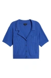 Tahari Asl Pointelle Stitch Short Sleeve Cardigan In Pacific Blue