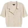 Tahari Asl Pointelle Stitch Short Sleeve Cardigan In Sand
