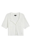 Tahari Asl Pointelle Stitch Short Sleeve Cardigan In White