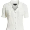 Tahari Asl Pointelle Stitch Short Sleeve Cardigan In White