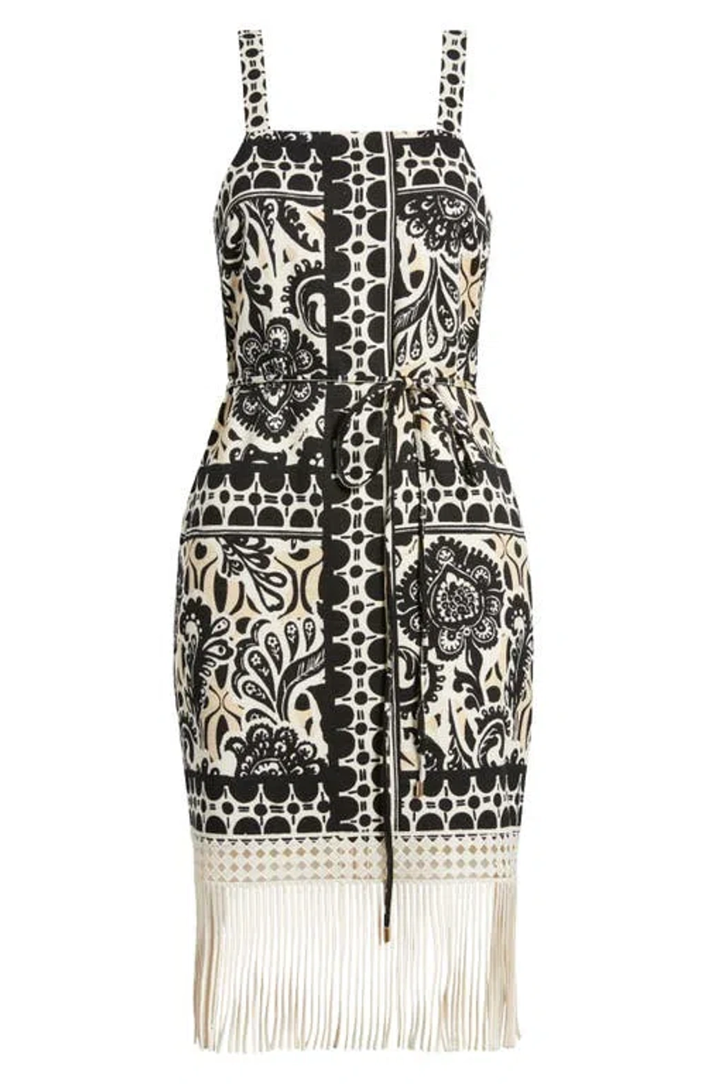 Tahari Asl Print Fringe Hem Sleeveless Dress In Black White ModeSens