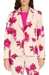 Tahari Asl Print Sateen Blazer In White