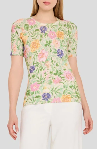 Tahari Asl Print Short Sleeve Sweater In Multi