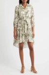 Tahari Asl Print Tie Belt Shirtdress In Brown