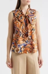 Tahari Asl Print Tie Neck Sleeveless Top In Multi