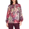 Tahari Asl Print Tie Neck Top In Multi