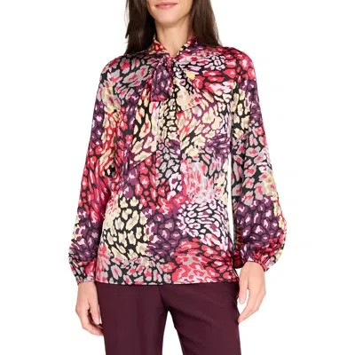 Tahari Asl Print Tie Neck Top In Multi