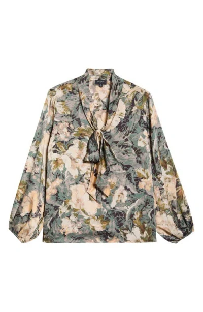 Tahari Asl Print Tie Neck Top In Multi