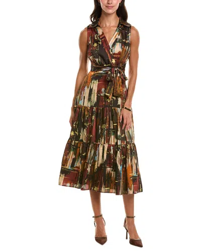 Tahari Asl Printed Midi Dress In Brown