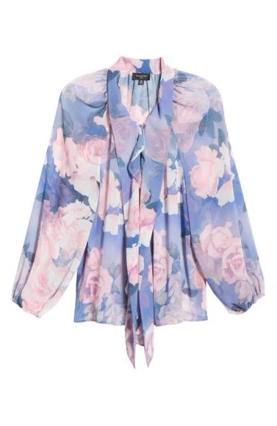 Tahari Asl Printed Ruffle Top In Blue