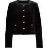 Tahari Asl Quilted Crop Velvet Jacket In Black