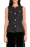 Tahari Asl Rhinestone Bouclé Vest In Black
