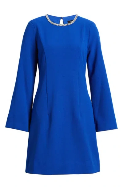 Tahari Asl Rhinestone Trim Long Sleeve Sheath Dress In Cobalt