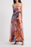 Tahari Asl Ruched Bodice Strapless Gown In Sunset