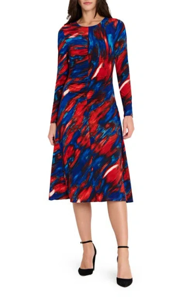 Tahari Asl Ruched Long Sleeve Dress In Multi