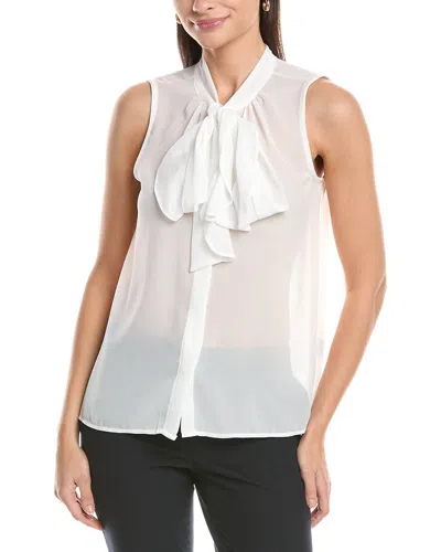 Tahari Asl Ruffle Scarf Neck Top In White