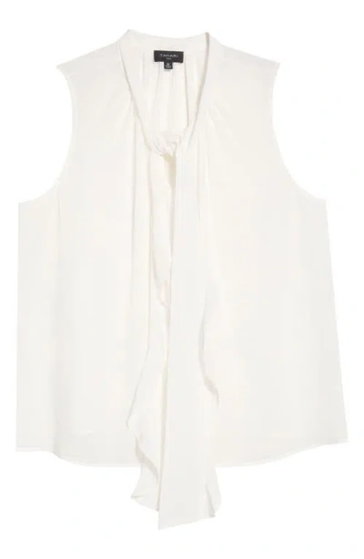 Tahari Asl Ruffle Tie Sleeveless Chiffon Top In White