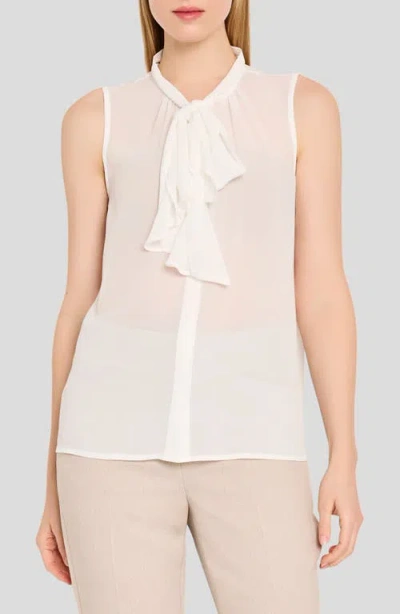 Tahari Asl Ruffle Tie Sleeveless Top In White