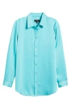 Tahari Asl Satin Button-up Shirt In Turquoise