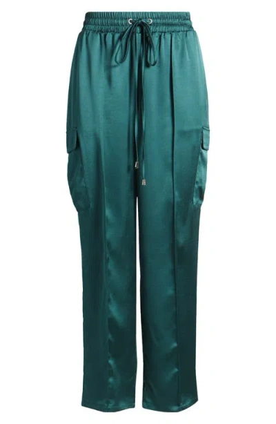 Tahari Asl Satin Cargo Pants In Green
