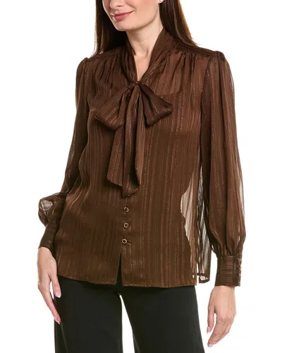 Tahari Asl Metallic Stripe Chiffon Top In Yellow