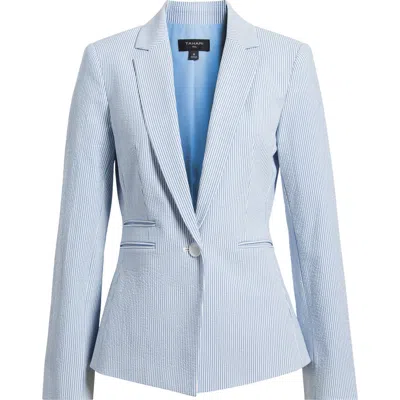 Tahari Asl Seersucker Jacket In Blue,white