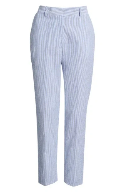 Tahari Asl Seersucker Straight Leg Pants In Blue