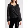 Tahari Asl Sequin Bow Hem Top In Black