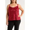 Tahari Asl Sequin Cowl Neck Camisole In Red