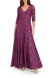Tahari Asl Sequin Flare Gown In Purple