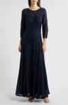 Tahari Asl Sequin Lace A-line Gown In Navy