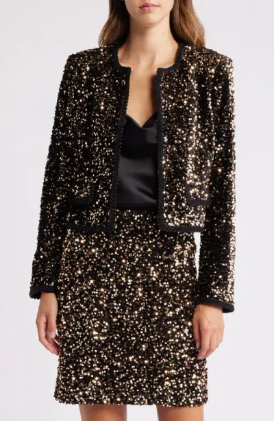 Tahari Asl Sequin Open Front Jacket In Yellow