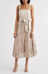 Tahari Asl Sequin Soutache Satin Cocktail Dress In Champagne