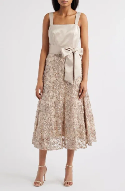 Tahari Asl Sequin Soutache Satin Cocktail Dress In Champagne