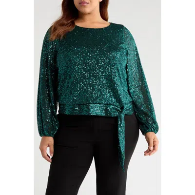 Tahari Asl Sequin Tie Hem Top In Green