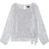 Tahari Asl Sequin Tie Hem Top In Silver