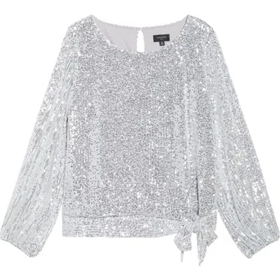 Tahari Asl Sequin Tie Hem Top In Silver