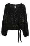 Tahari Asl Sequin Tie Hem Top In Black