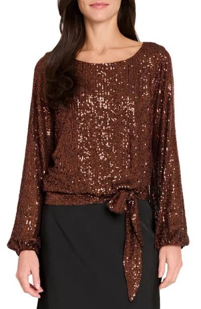 Tahari Asl Sequin Top In Brown