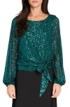 Tahari Asl Sequin Top In Green