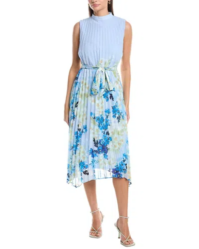 Tahari Asl Short Sleeve Midi Dress In Blue
