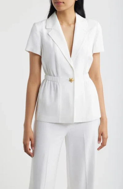Tahari Asl Short Sleeve One-button Jacket In White