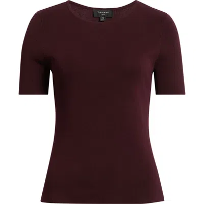 Tahari Asl Short Sleeve Sweater In Burgundy