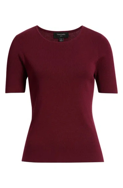 Tahari Asl Short Sleeve Sweater In Burgundy